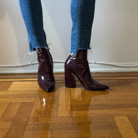 Steve Madden Slade Burgundy Patent Sock Ankle Bootie 11US - Picture 7 of 8